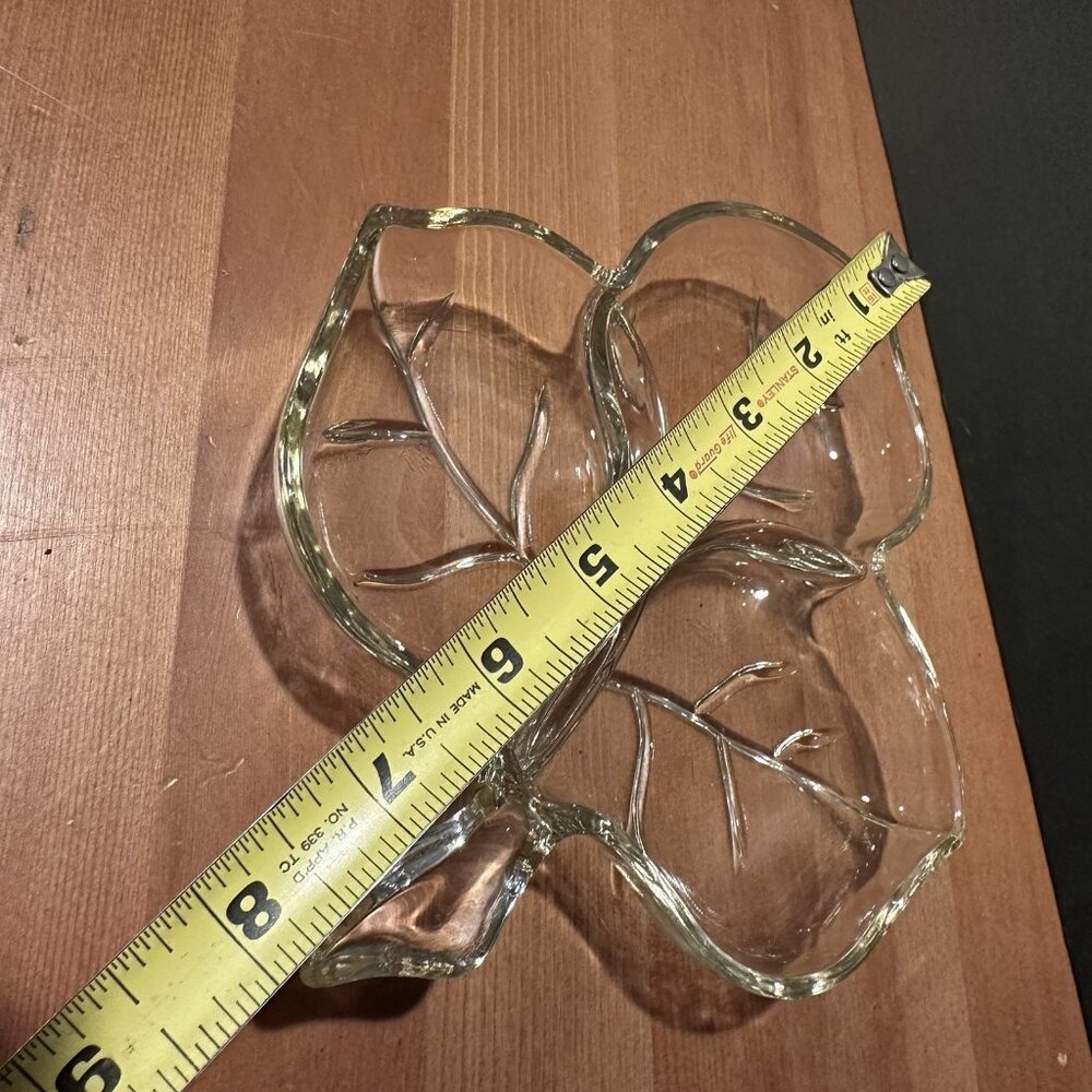 Vintage Hazel Atlas Leaf Divided Relish Dish Clear Glass 3 Section Serving Tray - Picture 7 of 8